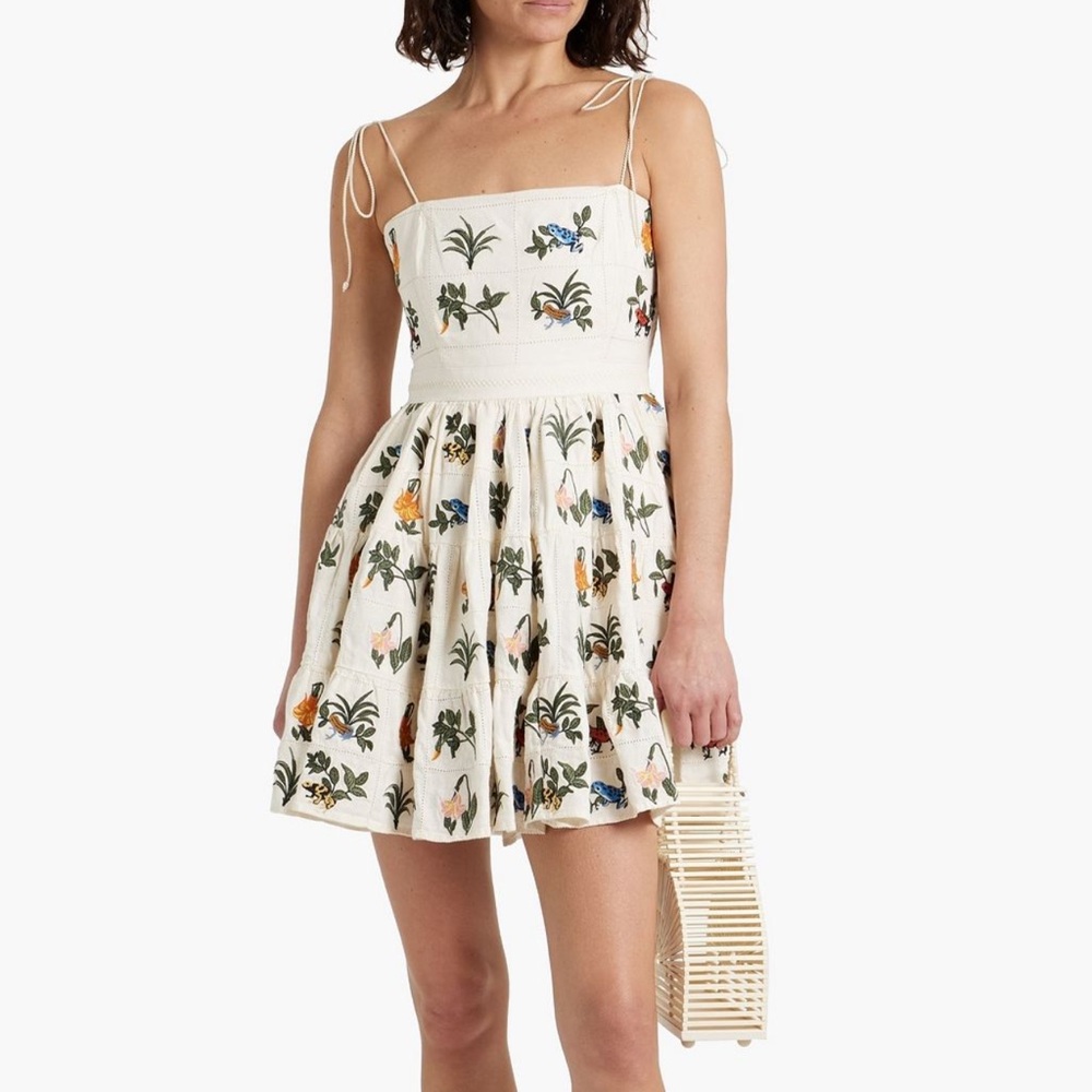 Agua by agua bendita lima ranas embellished linen mini dress